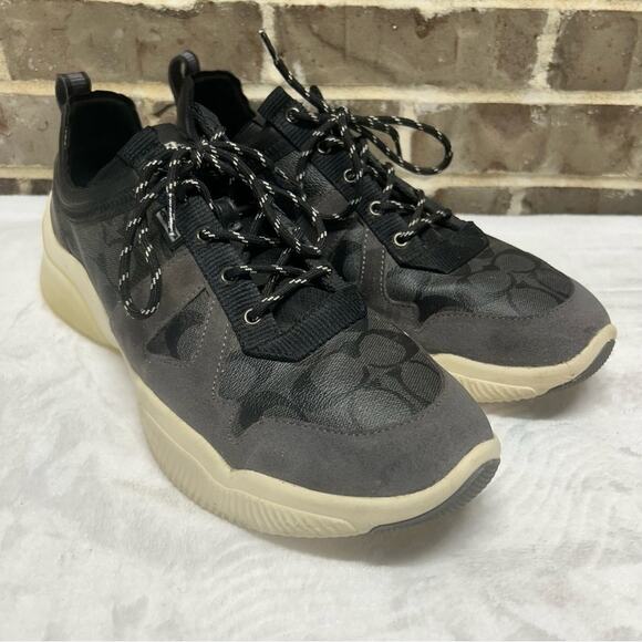 Coach Black Gray Signature Logo C Lace Up Sneaker Shoes Mens Size 13 - Picture 1 of 9